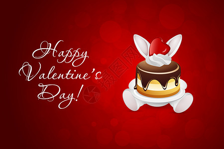 带兔子和蛋糕的情人节卡 祝贺 情人节心 情人卡 插图 假期背景图片