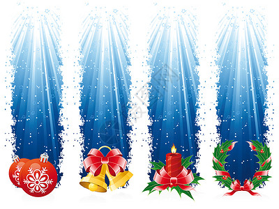 圣诞节横幅 红色的 雪花 雪 漩涡 丝带 蓝色的 季节背景图片