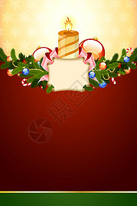 圣诞卡 新年 丝带 蜡烛 闪亮的 发光的 枞树 弓背景图片