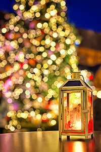 欧洲圣诞市场绿灯灯店 圣诞树 温暖的 大教堂 假期背景图片