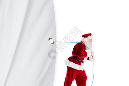 圣诞老人合拍拉绳索 庆祝 圣诞节的时候 窗帘 白色的 快乐的背景图片