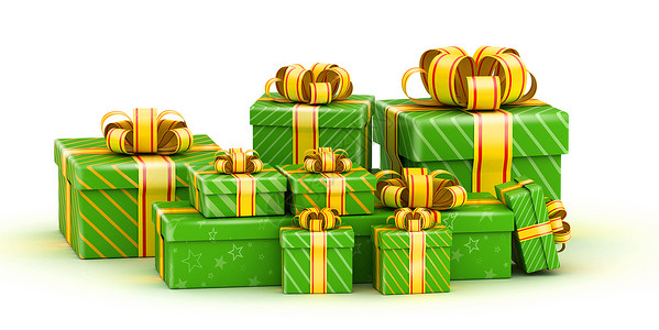 绿色礼品盒 丝带 生日 圣诞节 假期 盒子背景图片