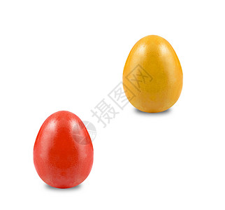 孤立的红东蛋和黄黄东鸡蛋高清图片