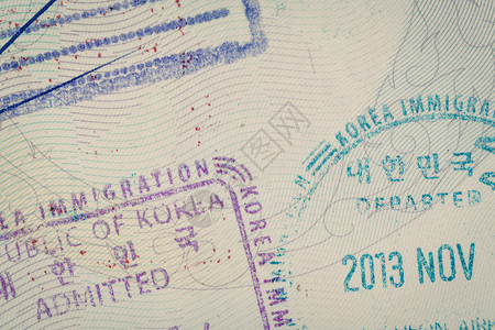 用于移民旅行概念的韩国签证认可印章 国家 商业文档高清图片素材