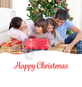 家庭圣诞节肖像的复合图像Name 幸福 假期童年高清图片素材