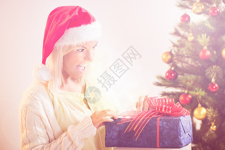 圣诞女孩 盒子 魔法 假期 圣诞帽 开幕式 女士背景图片