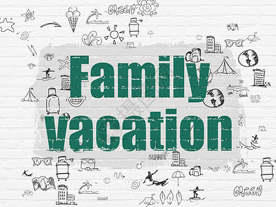 度假概念 在墙壁背景上的家庭假期 手 航程背景图片
