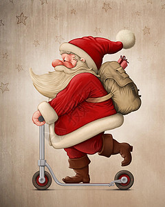 圣诞老人和推车 惊喜 冬天 魔法 推滑板车 小型摩托车 圣诞节快乐背景图片