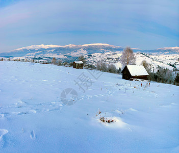 喀尔巴阡山谷被新雪覆盖 大雪遍地 森林 季节木头高清图片素材