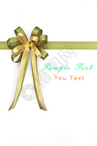 白色背景的美丽绿色和金首弓 倾斜 纺织品 丝绸 水平的背景图片