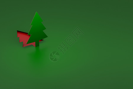 剪纸圣诞树绿色圣诞树从剪纸 3d 渲染中弹出背景