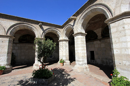 圣凯瑟琳修道院 圣卡塔琳娜 秘鲁阿雷基帕 寺庙 回廊背景