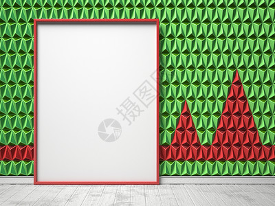 绿色和红色三角背景上的空白图片框 米 木板背景图片