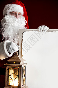 圣诞老人带灯笼 横幅 白色的 老的 帽子 发光的背景图片