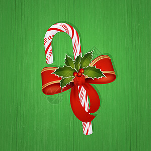 圣诞糖果甘蔗 甜的 有条纹的 丝带 名片 红色的背景图片