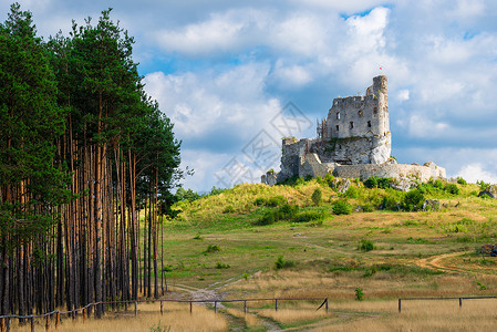 恶龙破坏城堡波兰米罗被毁坏的美丽城堡背景