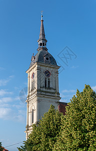 带有时钟的教堂塔 基督 天主教 古董 基督教 朝圣 爬坡道图片