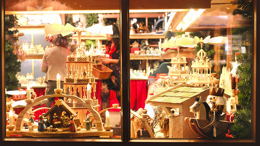 圣诞店窗口商店的玻璃店市场背景 全年市场背景高清图片
