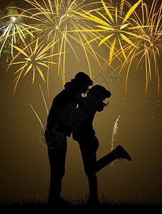 在新年烟火烟火烟火炉里接吻的情侣背景图片