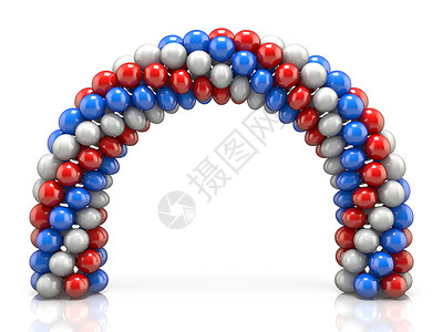 爱国3d素材以白色 红色蓝色气球3D制成的弧 快乐的 派对背景