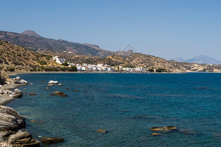克里特岛 格里欧州 米尔托斯和泰萨村之间的海滩背景图片