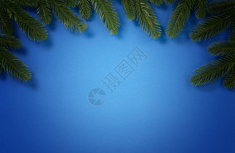 圣诞快乐节日最高圆环 蓝色的Fir分支边界背景图片
