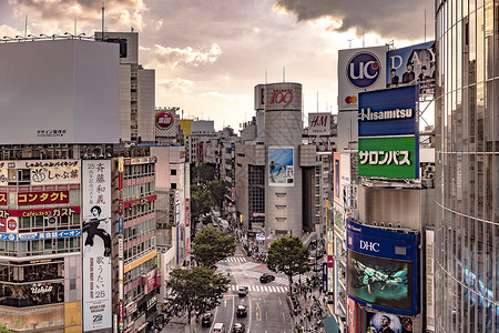 涩谷涉谷交叉交界的空中观景 速度 人行横道 街道 日本背景