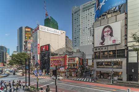 Shibuya车站前的涉谷交叉交界处 旅游地点背景图片