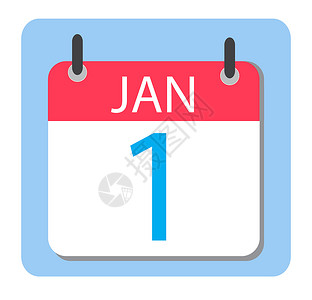 1 月 1 日日历 红色日历图标 新年标志 扁平麦粒肿背景图片