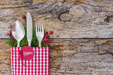 圣诞菜单餐桌桌 用锈纸巾布图片