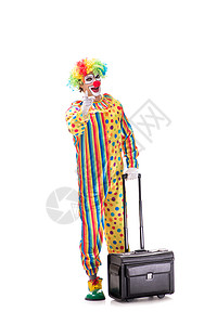 在白色背景中被孤立的有趣的小丑 傻子 行李 快乐图片