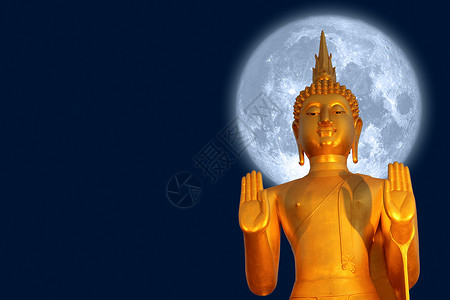 佛祖平息大海 满月明在夜空中背景图片