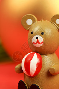 熊小的带圣诞装饰的木丁泰迪熊 季节 传统 装饰品 装饰风格背景