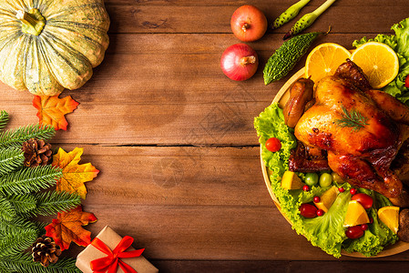 感恩节烤火鸡或鸡和蔬菜 庆典 肉 菜单 家禽 食物圣诞节高清图片素材