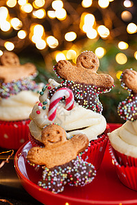 圣诞小蛋糕 圣诞彩灯 甜的 圣诞蛋糕 灯 饼干 圣诞节快乐 快乐和光明图片
