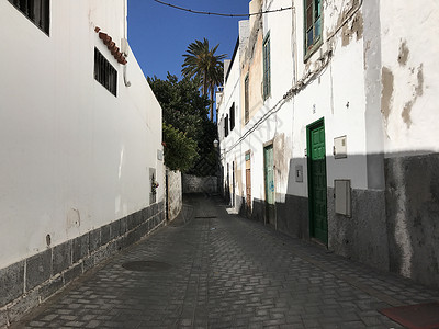 阿海特街 欧洲 加那利群岛 大加那利岛 小路 西班牙 老的 房子背景图片