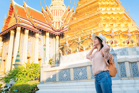 美丽的亚洲女观光女性享受泰国曼谷度假旅行 在曼谷度假旅游 成人 街道游客高清图片素材