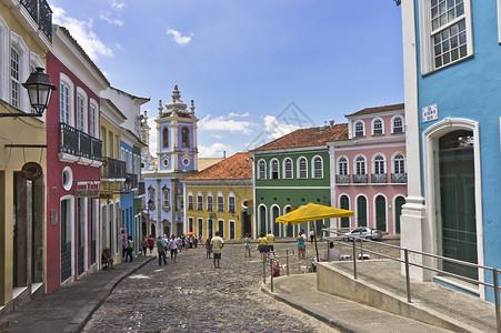 巴西 南美洲和巴西多彩建筑物的 Pelourinho 假期 历史性图片