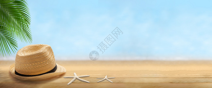 旅行背景概念 甲板 海洋 天空 贝壳 木头 海 季节背景图片