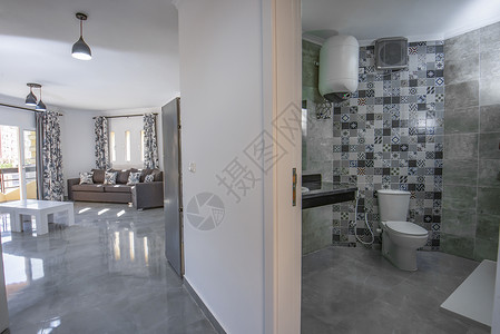 豪华公寓客厅和卫生间的内部设计的内部设计高清图片