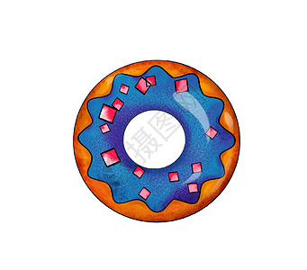 一幅彩色糖果图的插图-在白色孤立背景上涂有不同颜色釉面的甜甜圈 戒指 洞背景图片