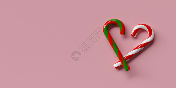 圣诞快乐 新年快乐圣诞糖果可以心形粉红色背景 3d 渲染背景图片