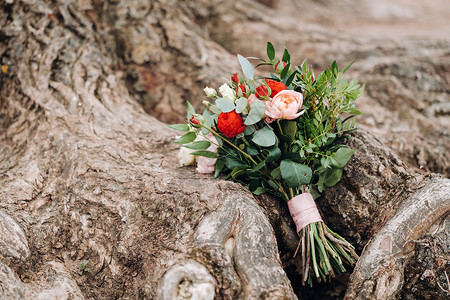 牡丹根皮婚礼上装饰的花束 上面有玫瑰和胸衣 作品 奥斯汀背景