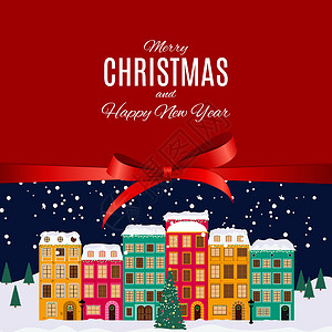 圣诞节卡片矢量圣诞快乐和新年快乐背景与复古风格的小镇 它制作图案矢量 天空 庆典背景