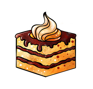 一幅彩色糖果图的插图 一块蛋糕 上面有一层层的黄色棕色 浸透在巧克力和奶油中 用于在白色孤立的背景上装饰背景图片