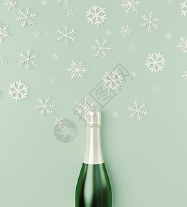 香槟酒宣传单圣诞快乐和新年快乐有白色雪花的香槟瓶 前夕背景