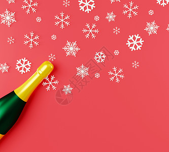 香槟酒宣传单圣诞快乐和新年快乐有白色雪花的香槟瓶 蛇纹石背景