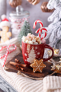 圣诞糖果甘蔗心脏形状 bokeh背景 刨冰背景图片