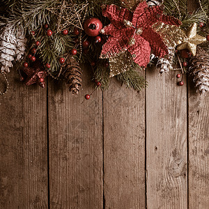 圣诞边框设计 假期 框架 木头 冷杉 雪花背景图片