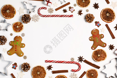 圣诞手杖糖姜饼与世隔绝的圣诞节食物框架背景